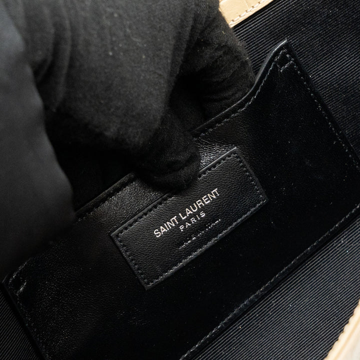 Saint Laurent Kate Clutch Croc Embossed Leather Beige SHW
