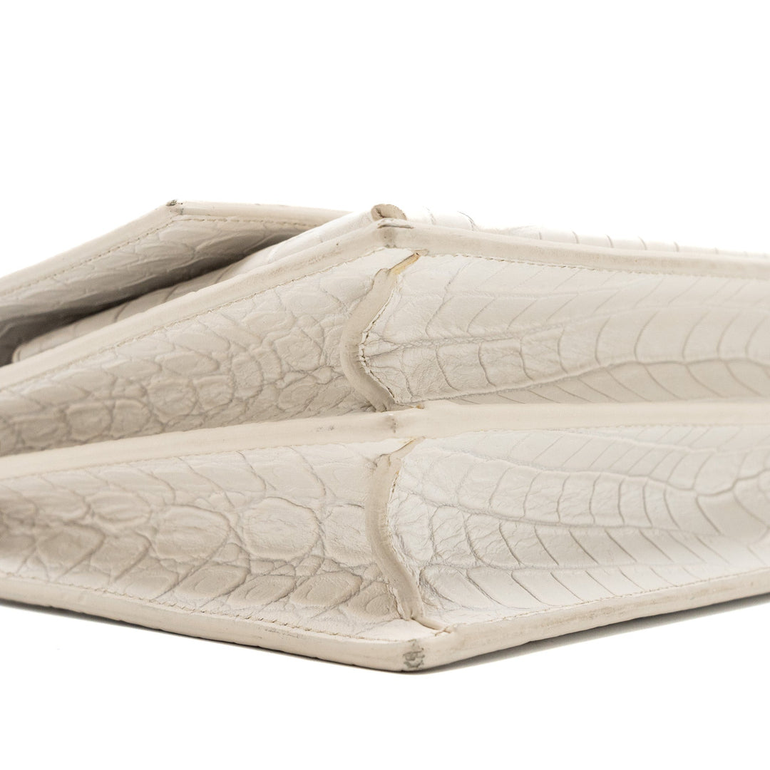 Saint Laurent/YSL Sunset Bag Crocodile embossed White SHW