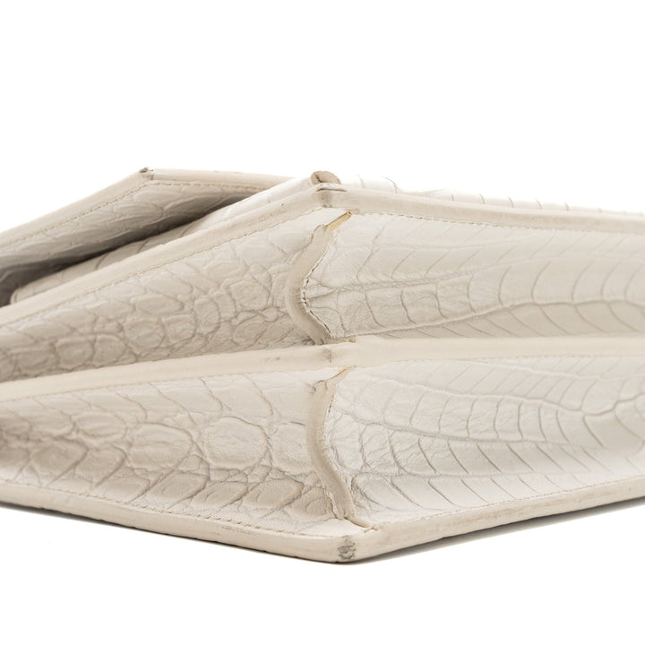 Saint Laurent/YSL Sunset Bag Crocodile embossed White SHW