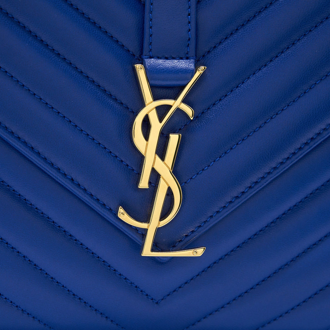Saint Laurent / YSL Chevron Monogram Flap Bag Blue GHW