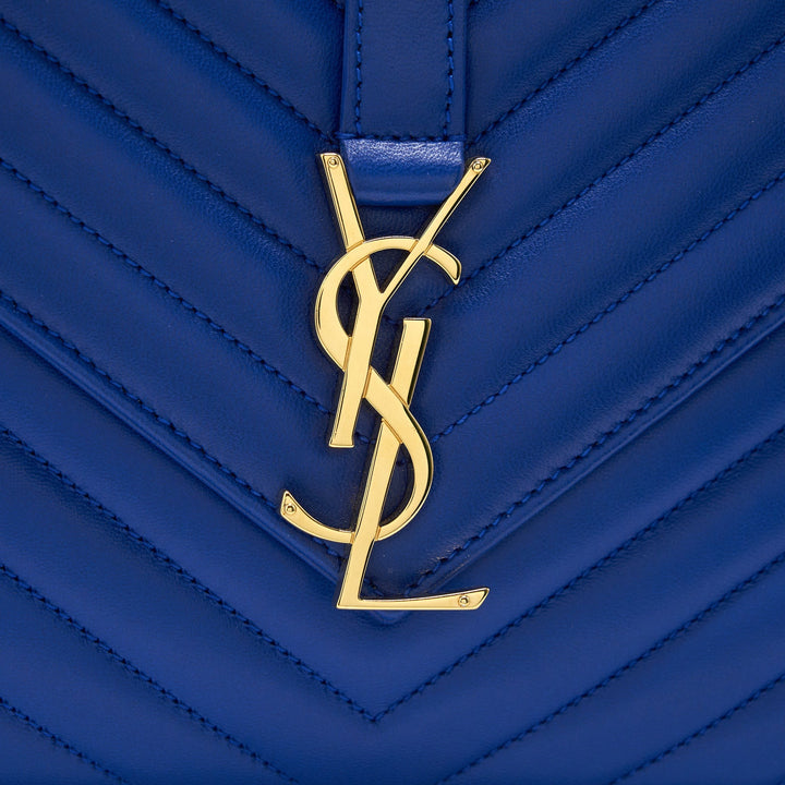 Saint Laurent / YSL Chevron Monogram Flap Bag Blue GHW