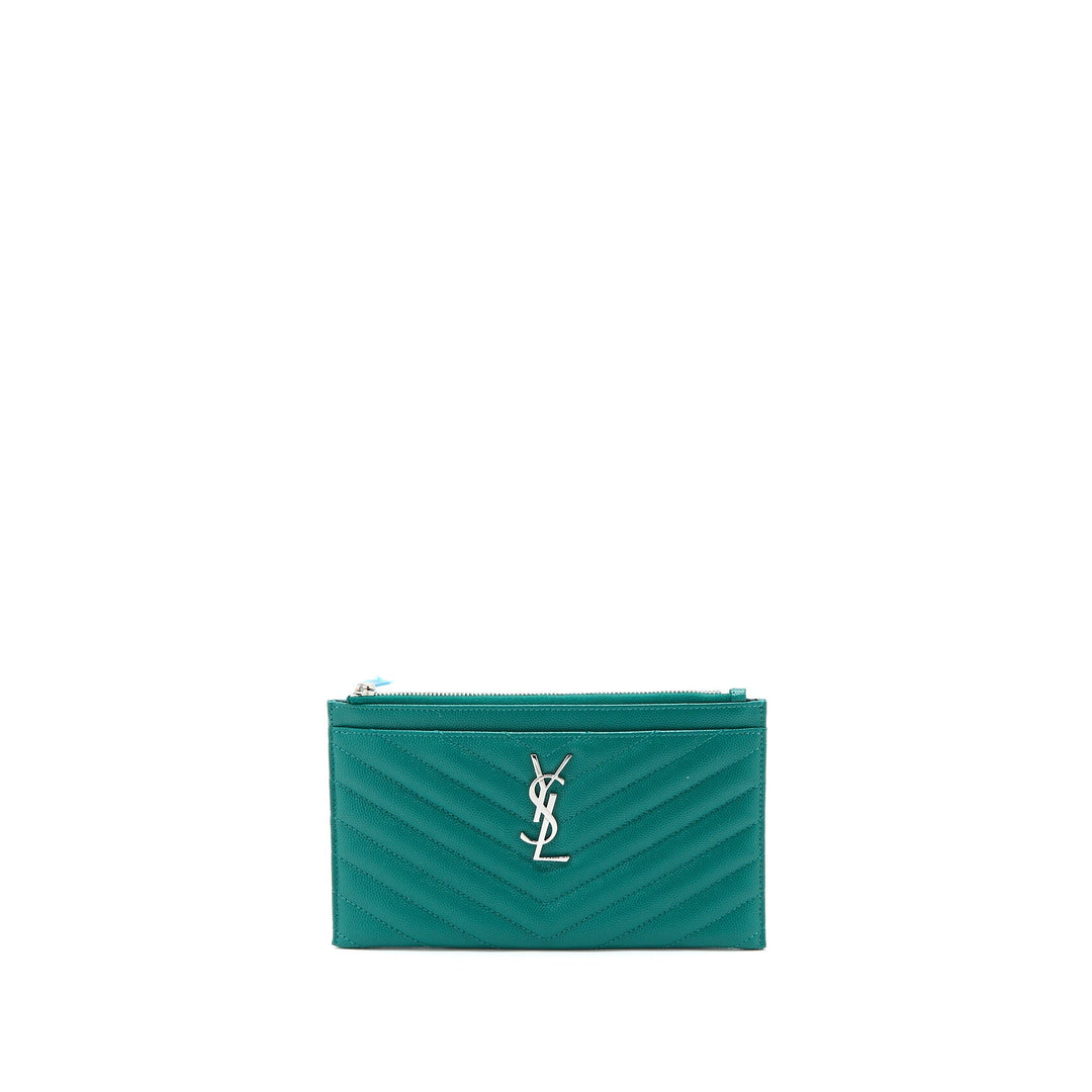 Saint Laurent Cassandra Matelasse Zipped Pouch Grained Calfskin Green SHW