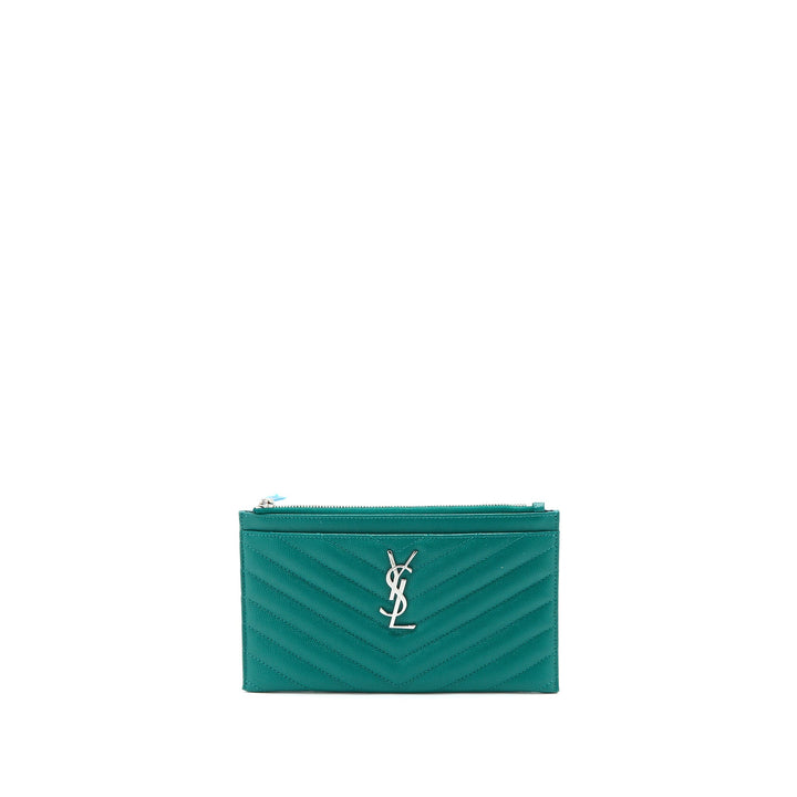 Saint Laurent Cassandra Matelasse Zipped Pouch Grained Calfskin Green SHW