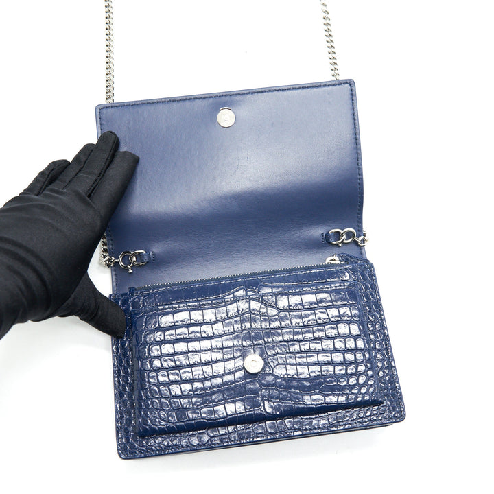 Saint Laurent Sunset Chain Wallet Navy SHW
