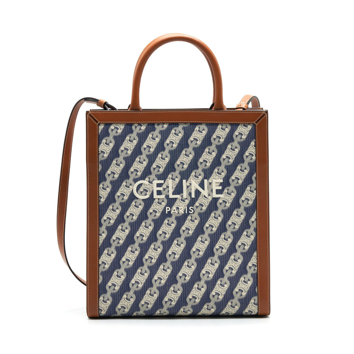 Top Quality Celine SMALL VERTICAL CABAS Top Quality Celine IN MAILLON TRIOMPHE JACQUARD AND CALFSKIN NAVY / TAN