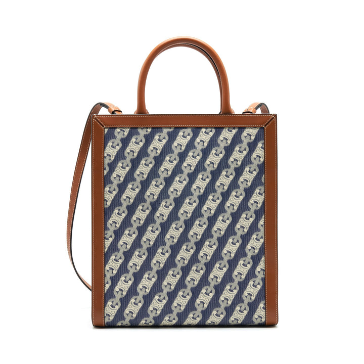 Top Quality Celine SMALL VERTICAL CABAS Top Quality Celine IN MAILLON TRIOMPHE JACQUARD AND CALFSKIN NAVY / TAN