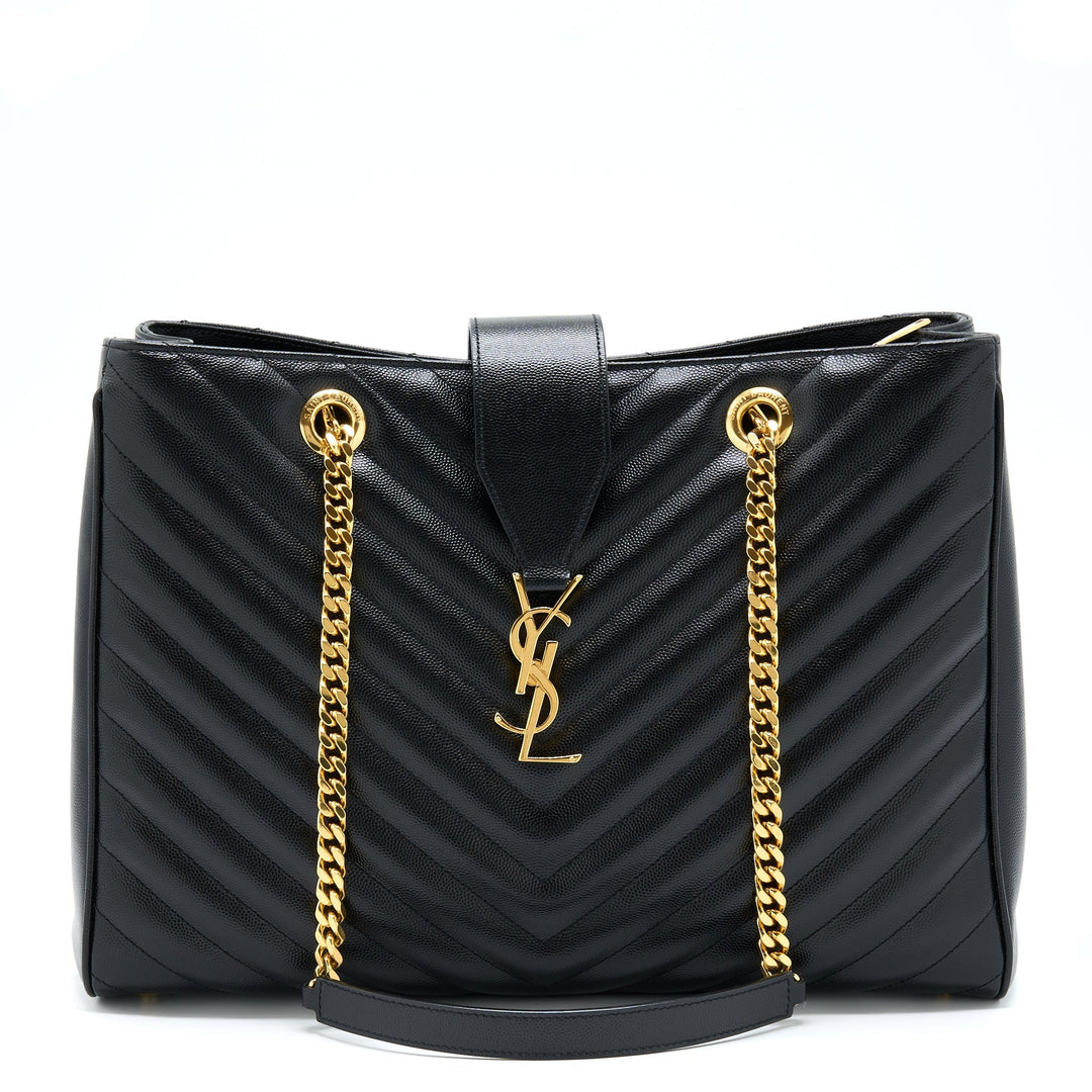 Saint Laurent/YSL Chevron Tote Bag Black GHW