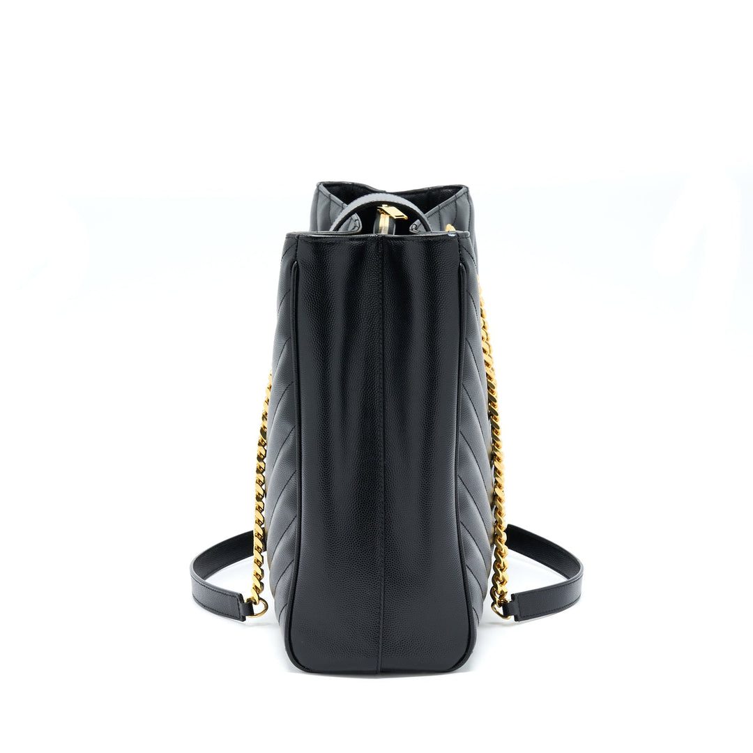 Saint Laurent/YSL Chevron Tote Bag Black GHW