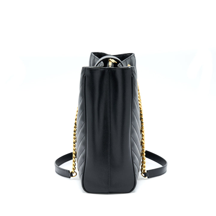 Saint Laurent/YSL Chevron Tote Bag Black GHW