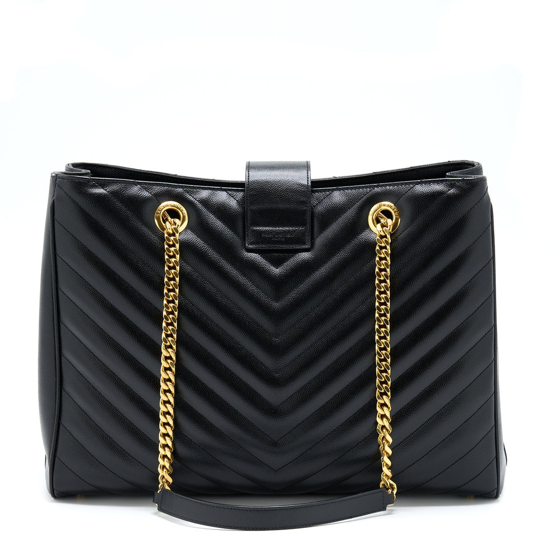 Saint Laurent/YSL Chevron Tote Bag Black GHW