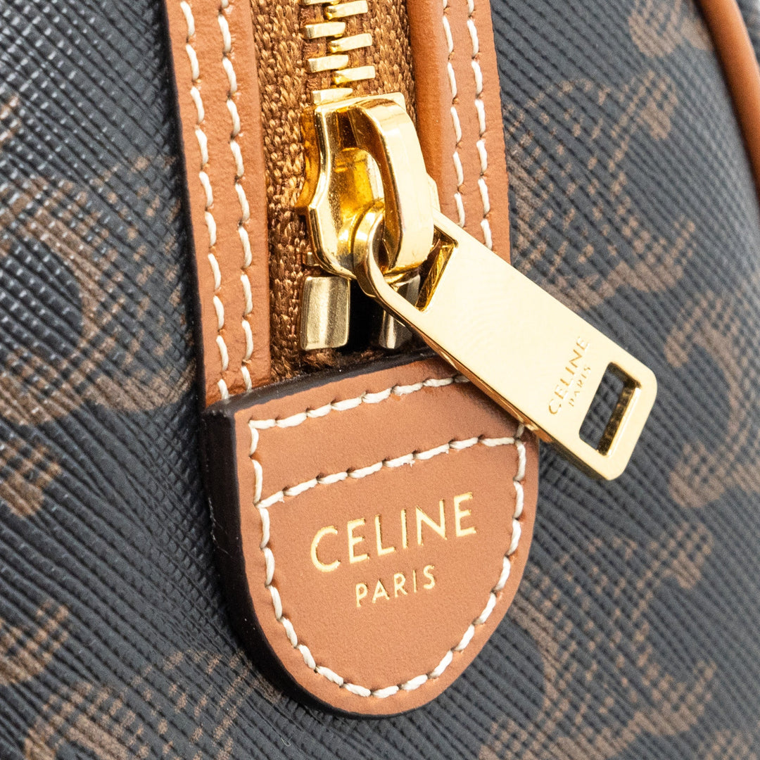 Top Quality Celine Small Boston Bag Triomphe Canvas/Calfskin Tan