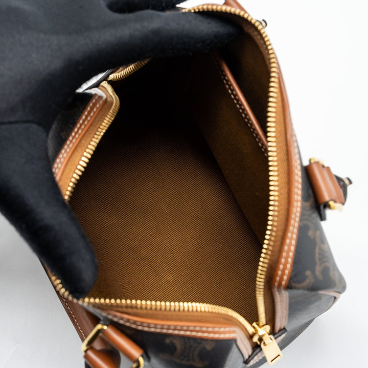 Top Quality Celine Small Boston Bag Triomphe Canvas/Calfskin Tan
