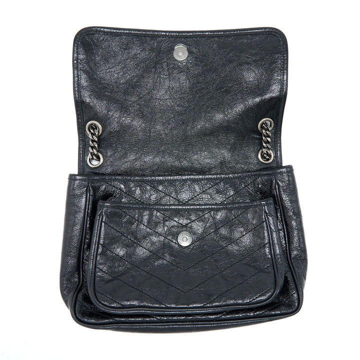 Saint Laurent Niki Aged Calfskin Black With Black And Ruthenium Hardware