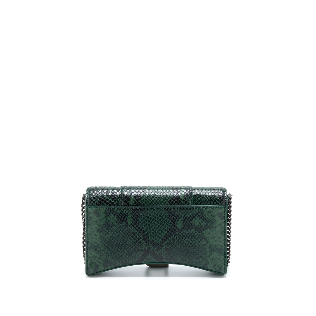 Top Quality Balenciaga Hourglass Wallet With Chain Python Embossed Calfskin Black/ Dark Green