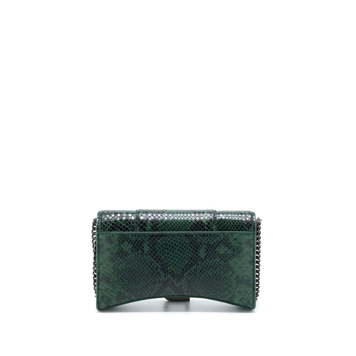 Top Quality Balenciaga Hourglass Wallet With Chain Python Embossed Calfskin Black/ Dark Green