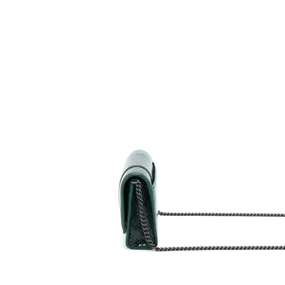 Top Quality Balenciaga Hourglass Wallet With Chain Python Embossed Calfskin Black/ Dark Green