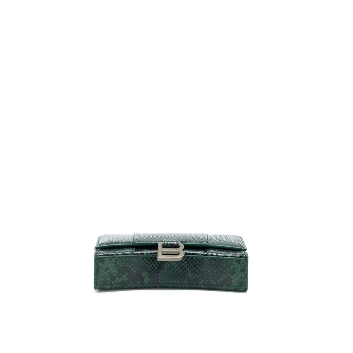 Top Quality Balenciaga Hourglass Wallet With Chain Python Embossed Calfskin Black/ Dark Green