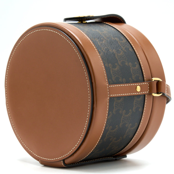 Celine Medium Tambour Bag Triomphe Canvas and Calfskin Tan