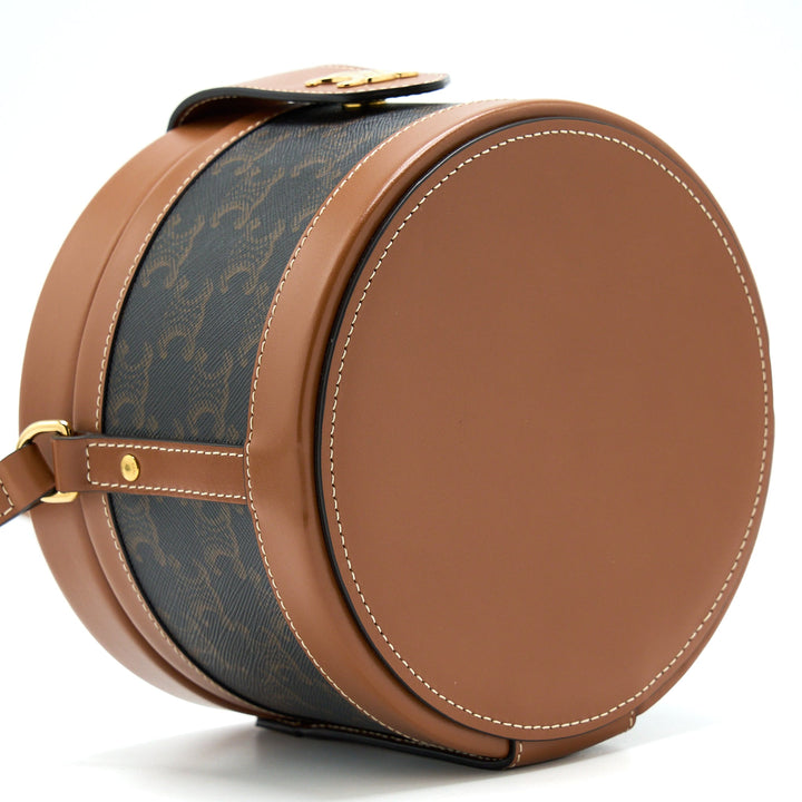 Celine Medium Tambour Bag Triomphe Canvas and Calfskin Tan