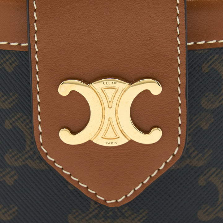 Celine Medium Tambour Bag Triomphe Canvas and Calfskin Tan