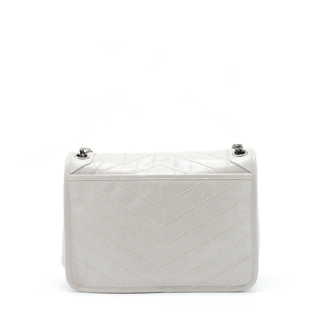 Saint Laurent Medium Niki Bag Calfskin Light Grey With Ruthenium Hardware