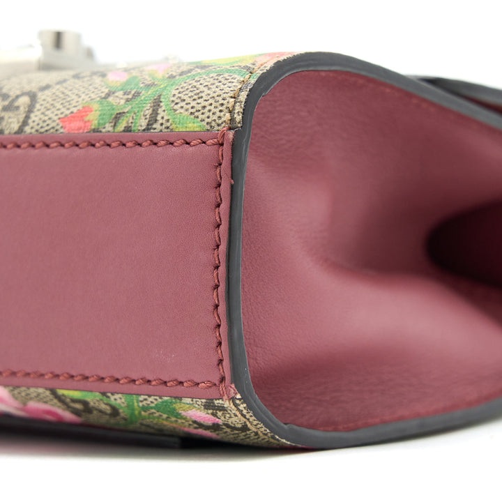 Gucci Padlock Chain Crossbody Bag Flower Print GG Supreme Canvas SHW