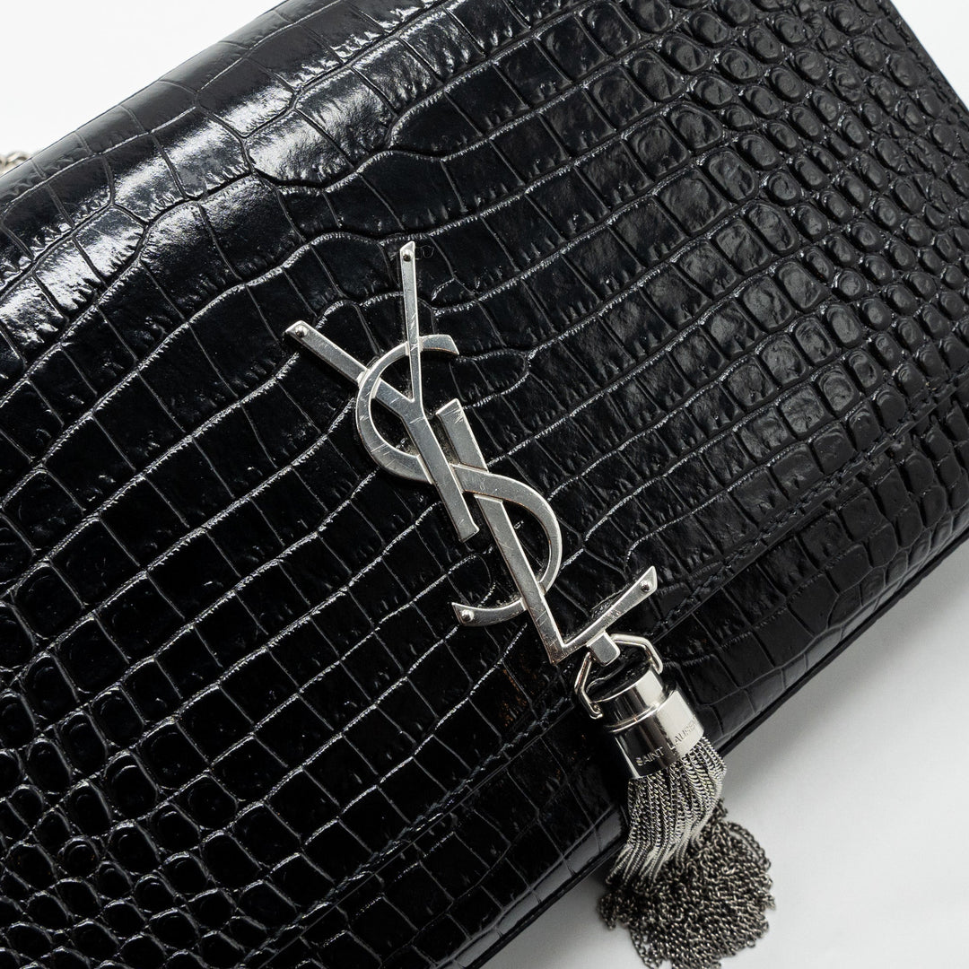 Saint Laurent/YSL Kate Tassel Croc-embossed calfskin Black SH