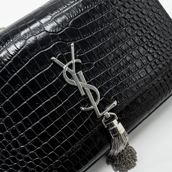 Saint Laurent/YSL Kate Tassel Croc-embossed calfskin Black SH