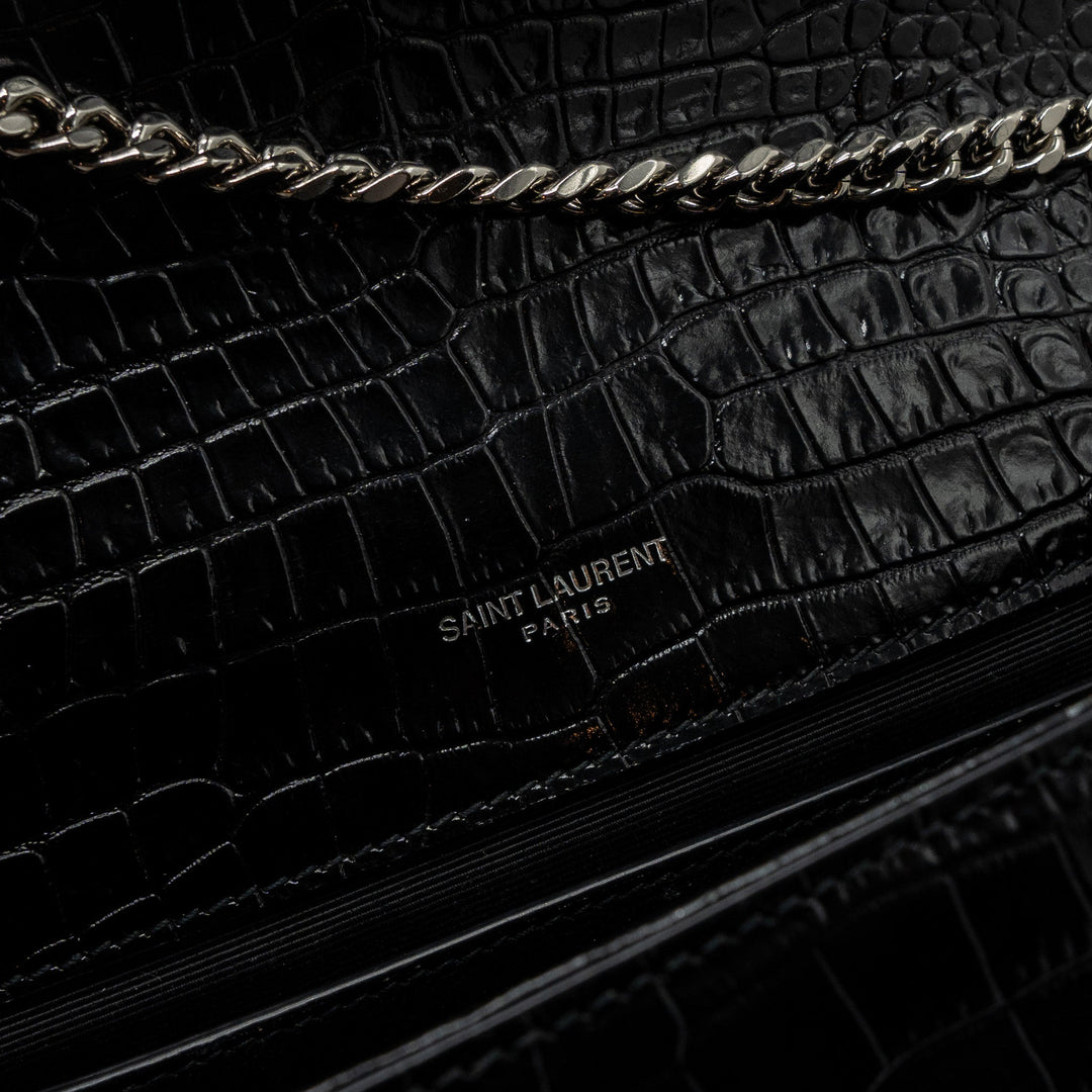 Saint Laurent/YSL Kate Tassel Croc-embossed calfskin Black SH