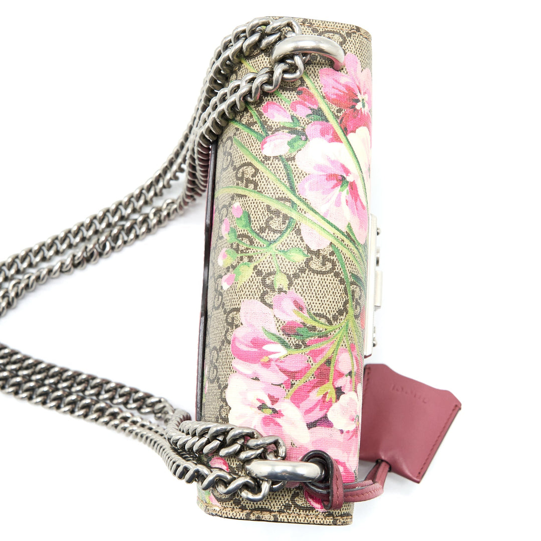 Gucci Padlock Chain Crossbody Bag Flower Print GG Supreme Canvas SHW