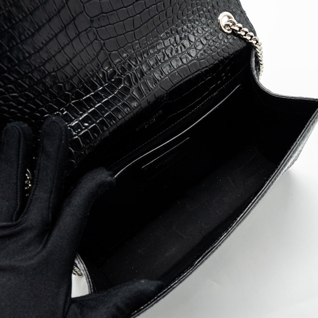 Saint Laurent/YSL Kate Tassel Croc-embossed calfskin Black SH