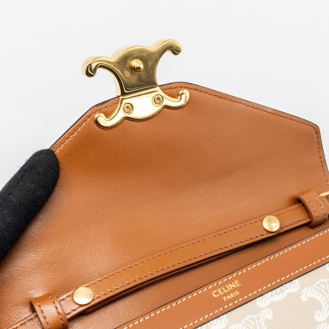 Celine MARGO wallet on chain Triomphe canvas / calfskin Grege