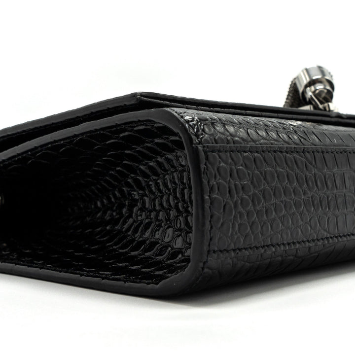 Saint Laurent/YSL Kate Tassel Croc-embossed calfskin Black SH