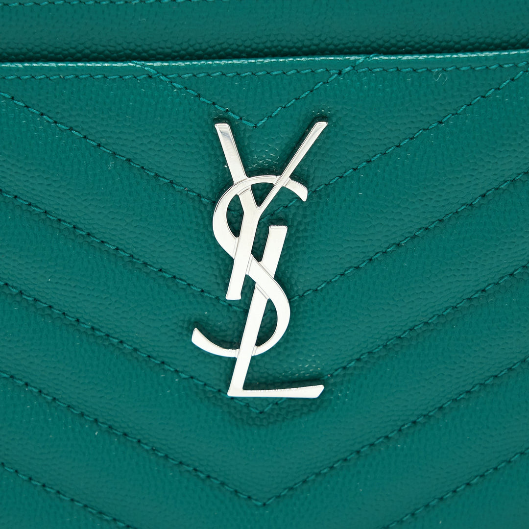 Saint Laurent Cassandra Matelasse Zipped Pouch Grained Calfskin Green SHW