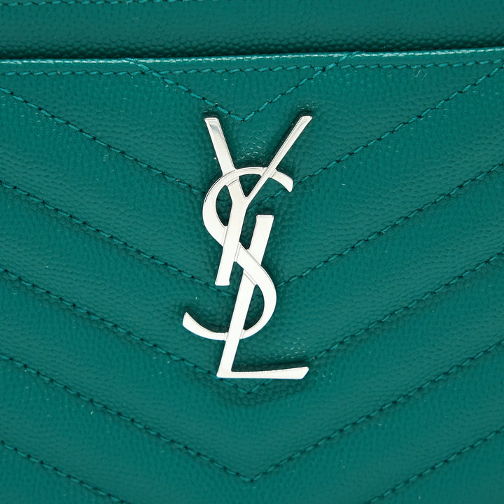 Saint Laurent Cassandra Matelasse Zipped Pouch Grained Calfskin Green SHW