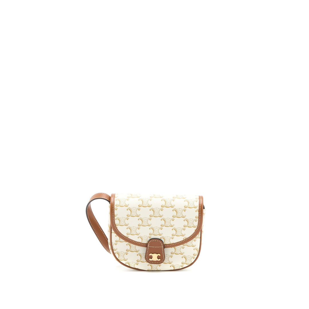Celine Mini Besace Triomphe Canvas/Calfskin White