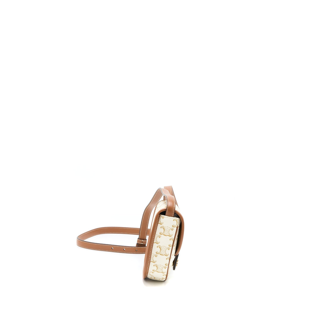 Celine Mini Besace Triomphe Canvas/Calfskin White