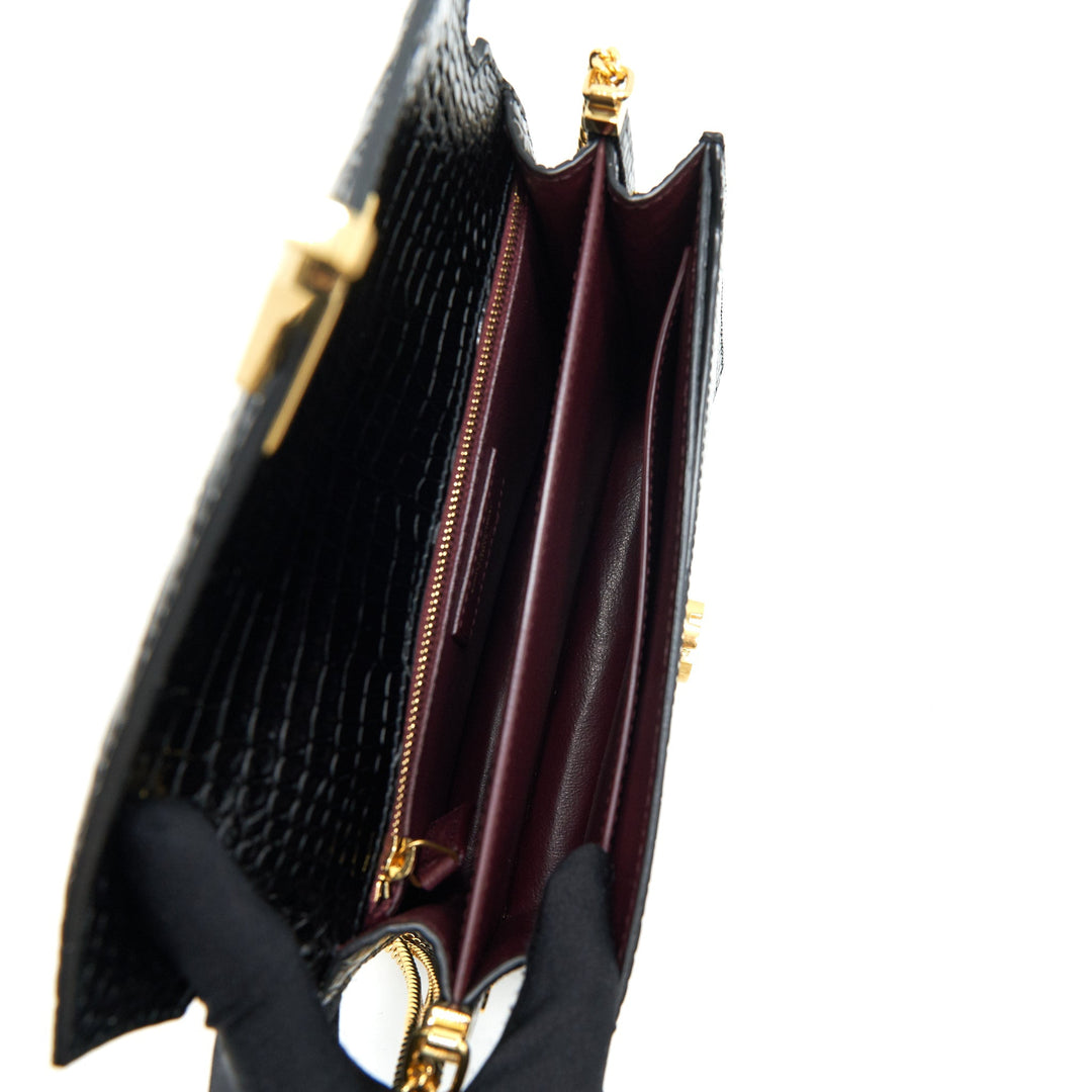 Saint Laurent Cassandra Monogram Clasp Bag Croc-Embossed Calfskin Black GHW