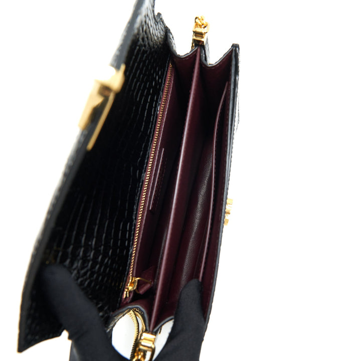 Saint Laurent Cassandra Monogram Clasp Bag Croc-Embossed Calfskin Black GHW