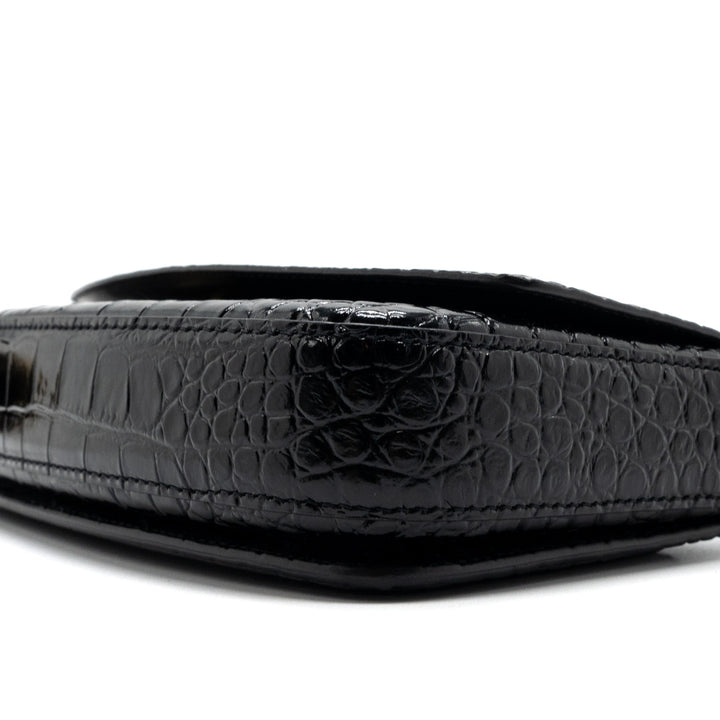 Top Quality Balenciaga Ghost Sling Bag Croc Embossed Leather Black GHW