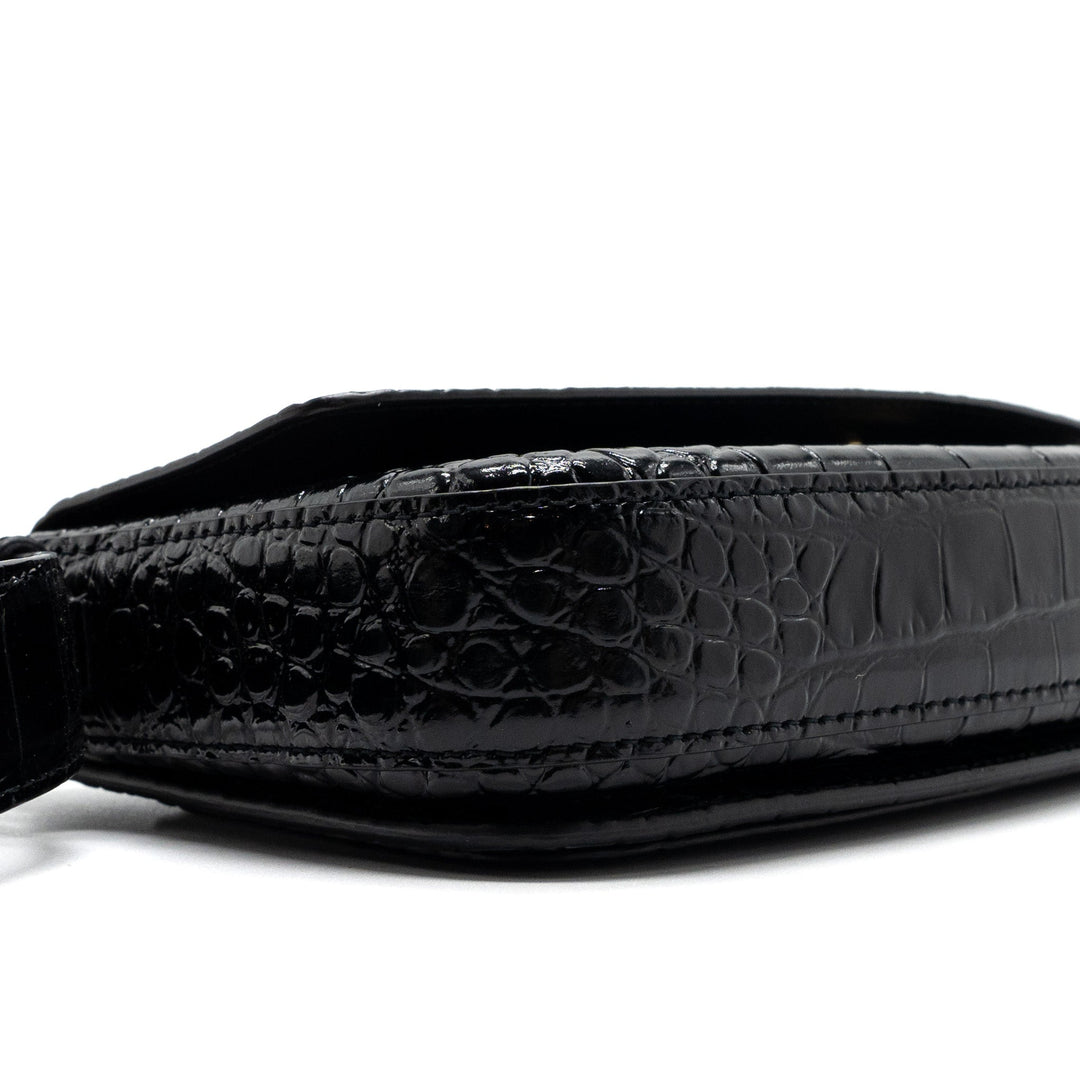 Top Quality Balenciaga Ghost Sling Bag Croc Embossed Leather Black GHW