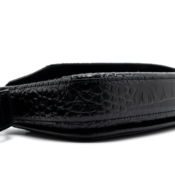 Top Quality Balenciaga Ghost Sling Bag Croc Embossed Leather Black GHW