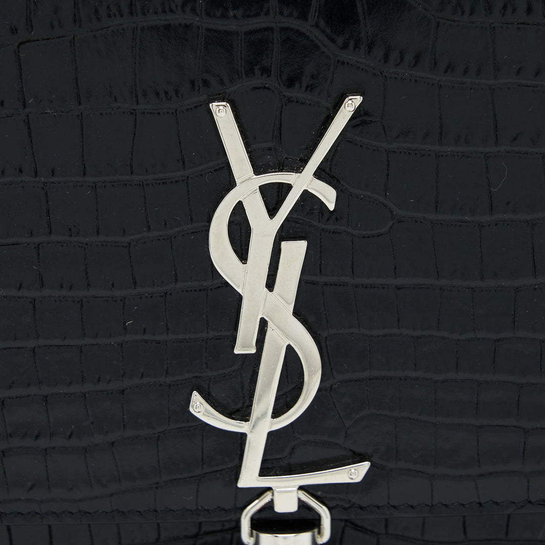 Saint Laurent Kate with Tassel Chain Bag Croc Embossed Calfskin Black SHW
