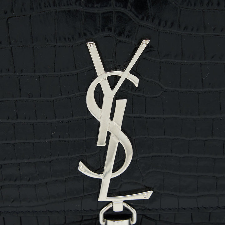 Saint Laurent Kate with Tassel Chain Bag Croc Embossed Calfskin Black SHW