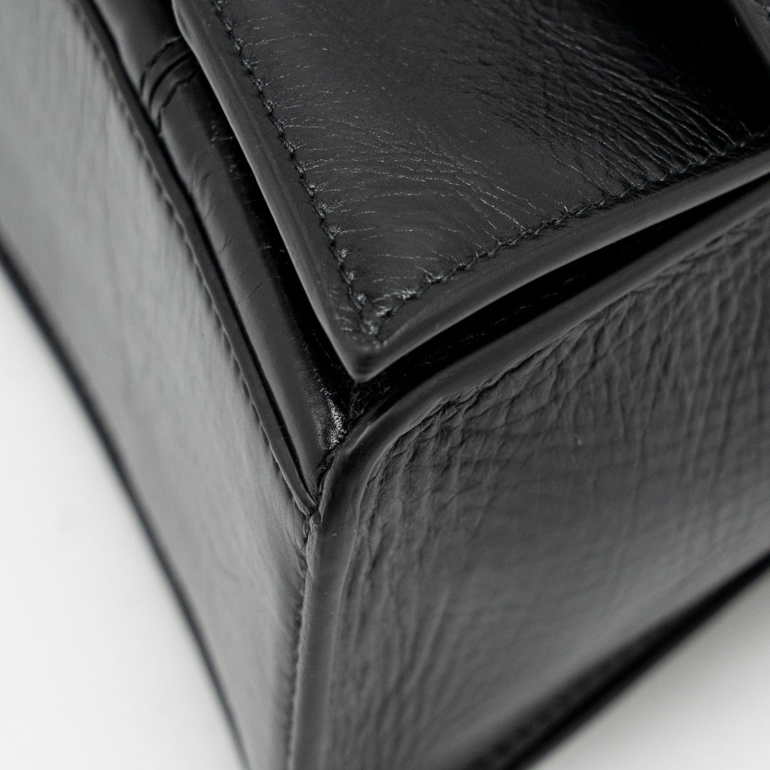 Top Quality Balenciaga Medium Crush Shoulder Bag Calfskin Leather Black SHW