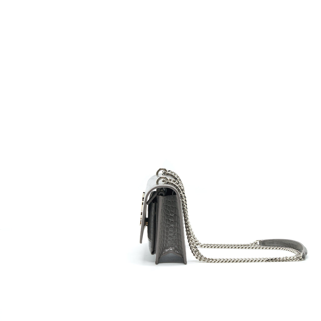 Saint Laurent Mini Sunset Shoulder Bag Grey SHW