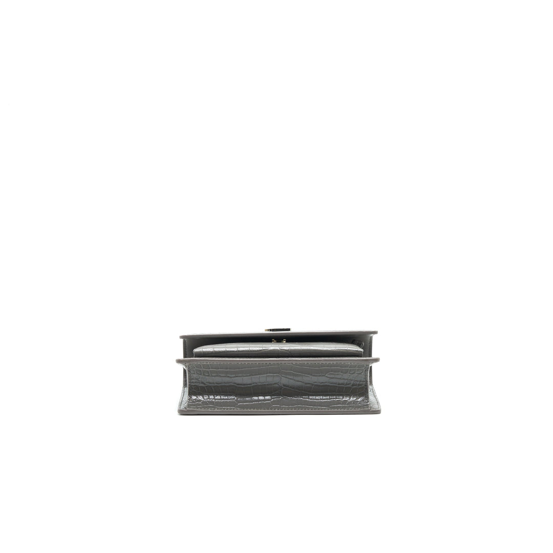 Saint Laurent Mini Sunset Shoulder Bag Grey SHW
