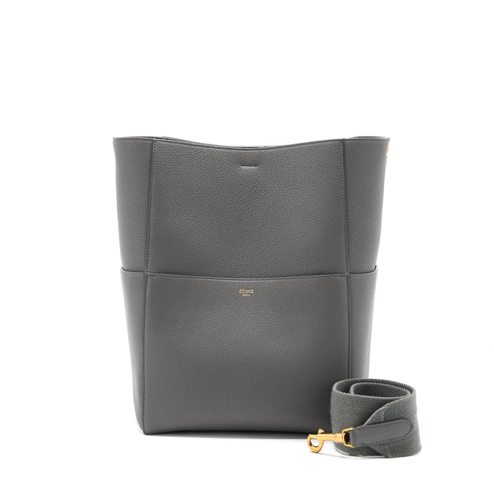 Top Quality Celine Sangle Bucket Bag Grained Calfskin Grey