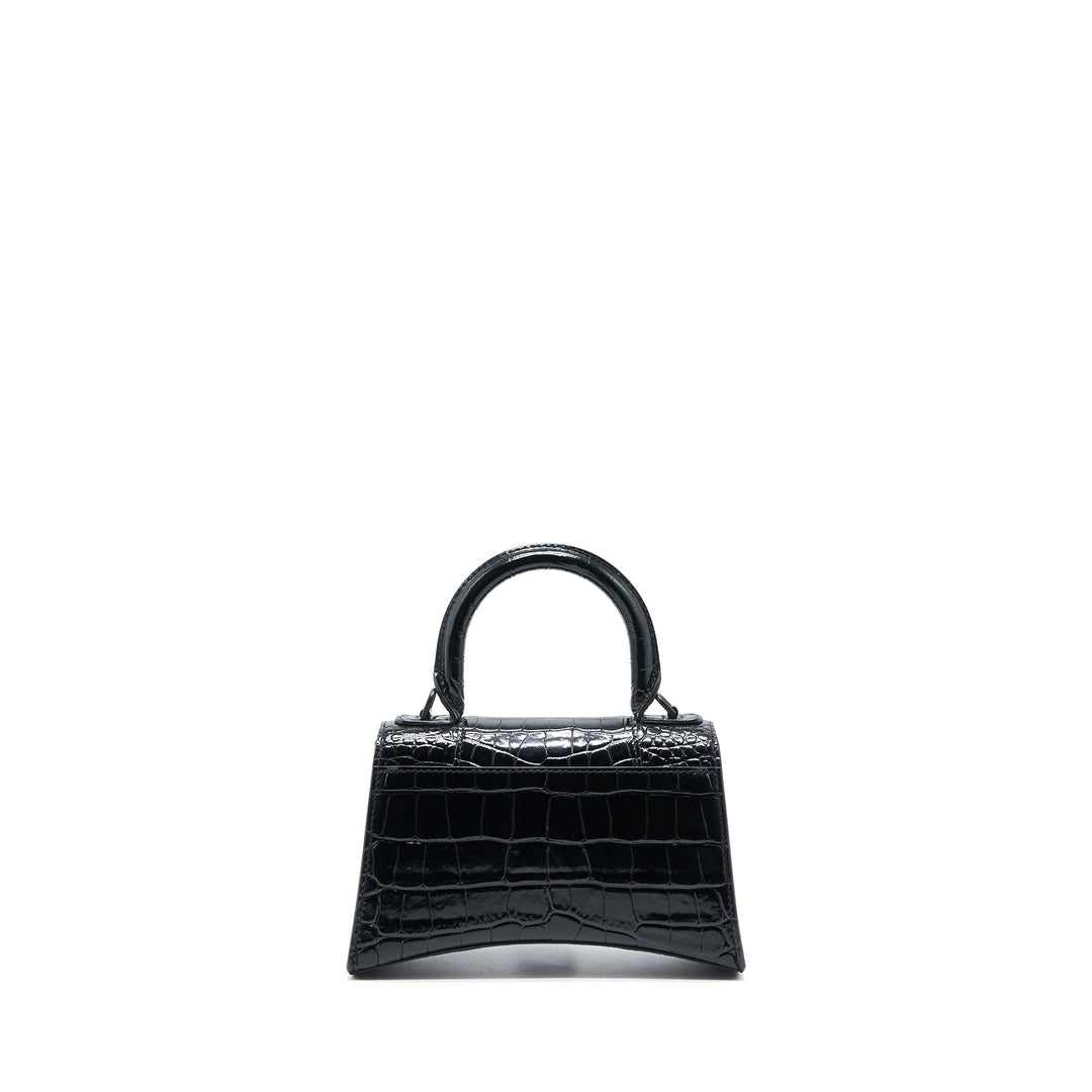 Top Quality Balenciaga Hourglass XS Croc-Embossed Calfskin So Black