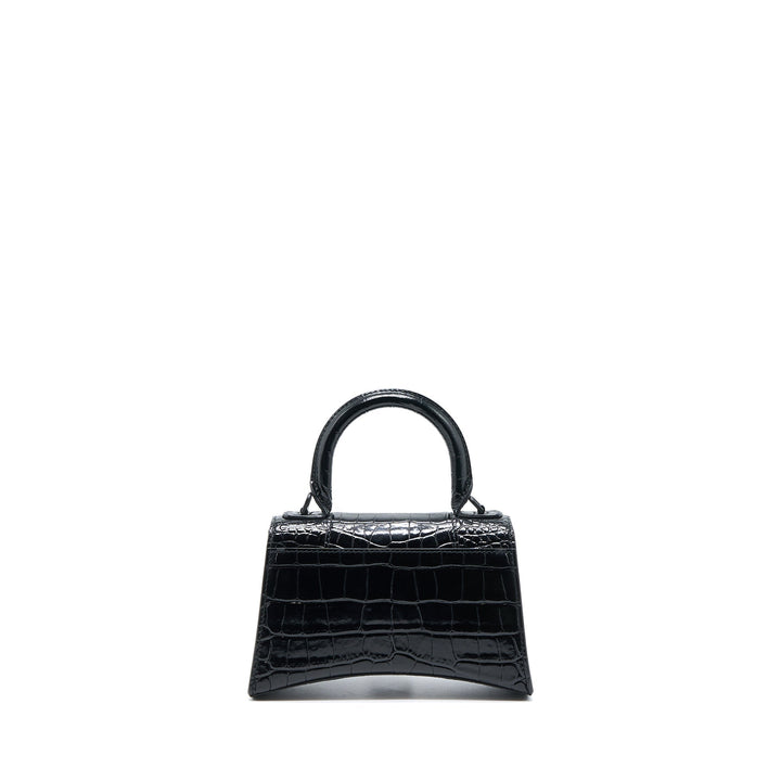 Top Quality Balenciaga Hourglass XS Croc-Embossed Calfskin So Black